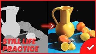 PRACTICE DRAWING 021 | How to draw still life digital painting w color