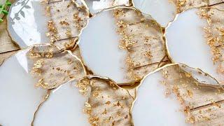 White and Gold Resin Coasters: Easy Resin Art Tutorial