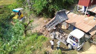 Wonderful! Strong KOMATSU Dozer Push Bamboo Bush Clear Land For 5Ton Trucks Unload Soil Fill Up Land