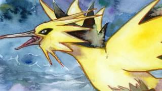 Pokemon - Drawing Zapdos - Watercolor Painting Time Lapse