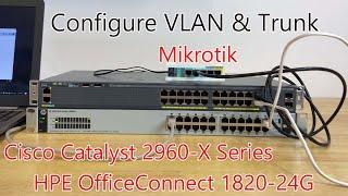 Configure VLAN and Trunk for HPE 1820-24G Switch J9980A, Cisco Catalyst 2960 X Series and Mikrotik