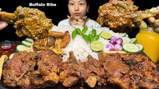 BRAISED BUFFALO RIBS CURRY WITH BASMATI RICE, NEPALI MUKBANG ASMR