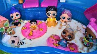 CHOCOLATE POOL WITH A SURPRISE! ALL DOLLS LOL SWIM! Funny dolls cartoons Darinelka