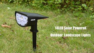 JESLED 14 LED Solar LED Spotlight, Outdoor Spot Lighting, Bright White, IP67 Waterproof