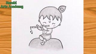 How to draw Krishna easy|  Krishna with flute drawing| @karabiartsacademy6921