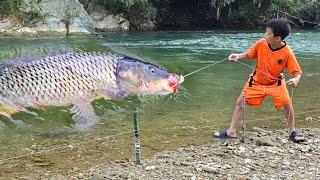 Use many bamboo poles to tie fishing nets, fish in big streams, harvest giant fish.