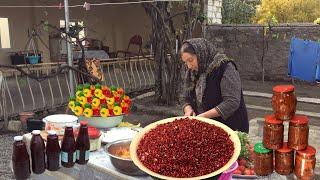 We made adjika salad with pomegranate juice and vegetables using my grandmother's easy recipe.