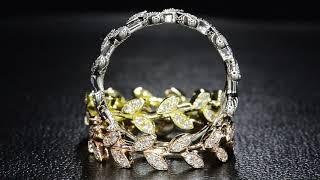 Rose, White, and Yellow Gold and Diamond Leaf Bands from Bez Ambar