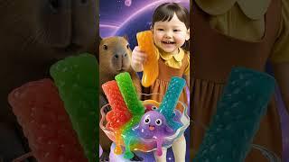 Capybara & Cute Girl Taste Alien Slime Candy!  Rainbow ASMR Treats
