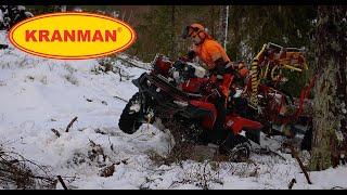 Kranman T1750 grab loaders for ATV retrieves windthrows in snow