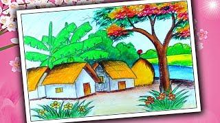 How to Draw Scenery of Spring Season Step by step |  Spring Season Drawing