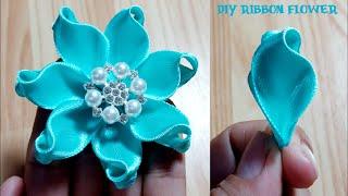 Kanzashi ribbon flower tutorial/Satin ribbon craft/Ribbon flowers easy/Diy flower making