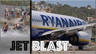 JET BLASTED INTO THE SEA - Skiathos Airport Plane Spotting