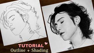 How to draw BTS Suga - step by step Outline + Shading Tutorial | YouCanDraw