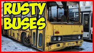 Abandoned buses. Forgotten rusty buses. Abandoned vehicles Ikarus bus