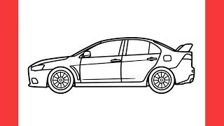 How to draw a MITSUBISHI LANCER EVOLUTION 10 easy / drawing mitsubishi lancer evo x