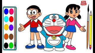 Cara Menggambar dan Mewarnai Doraemon, Nobita dan Shizuka untuk Anak anak dan Balita