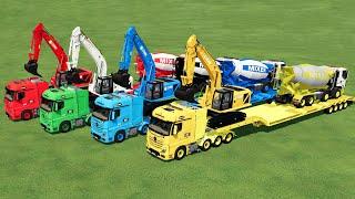 TRANSPORTING ALL COLORED BOX TRUCK, EXCAVATOR, CEMENT TRUCK WITH TRUCK! Farming Simulator 22