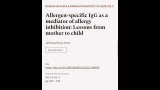 Allergen-specific IgG as a mediator of allergy inhibition: Lessons from mother to chi... | RTCL.TV