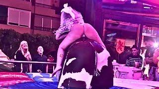 MUST SEE  - Pretty Girl EPIC FAIL on aMechanical Bull in Benidorm! Spain 4K 2024