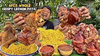 6Pcs "WHOLE CRISPY LECHON PATA" at "SPICYJAVA RICE!" | ULTIMATE PUTOK BATOK!