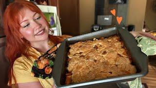ASMR Baking Fresh Peach Cobbler  (Close Whispers, Fire Crackling)