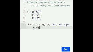 Simple code to Transpose a Matrix using Python  #education #pythontutorial #shorts