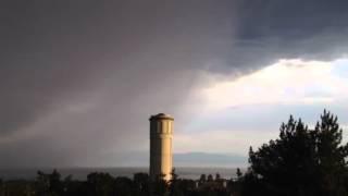 Lightning strikes water tower