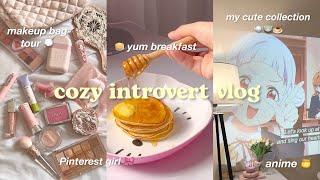 cozy introvert vlog  cute kitchenware collection, makeup bag tour, cute brekky ideas, haul, anime 