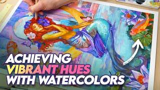 My SECRET Technique to achieve Vibrant Hues with Watercolors! + Mermaid Painting Process! ‍️