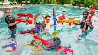 LTT Nerf War : SURPRISE ATTACK SEAL X Nerf Guns Defends Against Criminals Dr Lee At The Pool