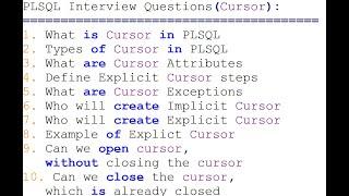 PL/SQL Interview Questions and Answers | Top 10 PLSQL Interview Questions | PLSQL Cursors