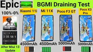 BGMI Epic Battery Draining Test Mi 11x vs Poco F3 GT vs Poco X3 Pro vs Xiaomi  After Miui 13