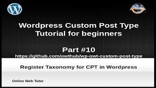 Wordpress Custom Post Type Tutorial for beginners from scratch (Part#10) | Register Taxonomy in CPT