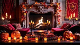 Halloween Gryffindor Common Room | Harry Potter Ambience with Crackling Fireplace & Candles