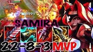 WILD RIFT SAMIRA ADC GAMEPLAY | 22 -8 -3 MVP | SAMIRA BUILD RUNES