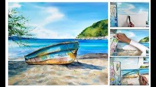 Watercolor Boat on a Beach Painting Process