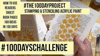 Use acrylic paint on book pages!  Stamping & stenciling! #100dayschallenge