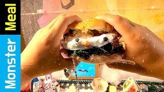 2019 Christmas special burger [fictional video] | Monster Meal ASMR eating sounds | Kluna Tik style