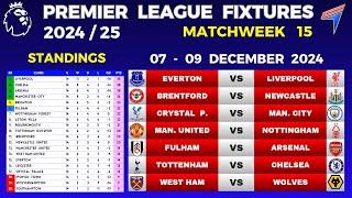 EPL FIXTURES TODAY - Matchweek 15 • EPL Table Standings Today • Premier League Fixtures 24/25