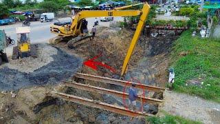 New Update Long-Reach Excavator Moving Dirt Restore Canal Completely KOMATSU Bulldozer Clear Out