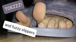 (125) TOES n fuzzy slippers UP CLOSE, giantess vibe, WIGGLE, white toenails - TEASER