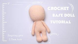 How to Crochet: 5 inch Amigurumi no sew crochet doll base | Basic doll tutorial