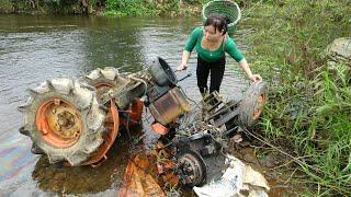 Girl Finds Decayed Kubota Agricultural Tractor Stuck In By The Stream - Repairing and Restoring