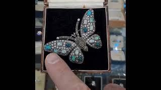 #BH160 Sterling butterfly brooch adorned with opals and marcasite