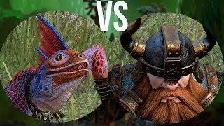 Красногребневые сцинки vs Гномьи воины: Total War Warhammer 2. тесты юнитов v1.6.0.