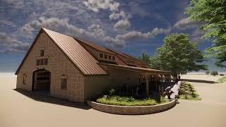 New Energy Works Timber Frame Horse Barn for Wild Horse Ranch — Fly Through