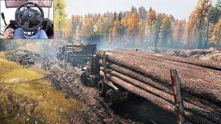 Logging in the woods - SnowRunner Steering Wheel Gameplay