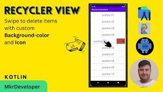 RecyclerView Swipe to delete with Background Icon. Android Studio | Kotlin.