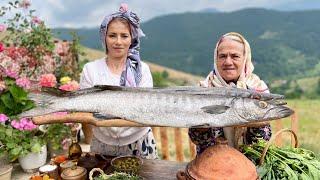 IRAN Rural Life | Cooking two Giant Fish inside Clay Over Fire